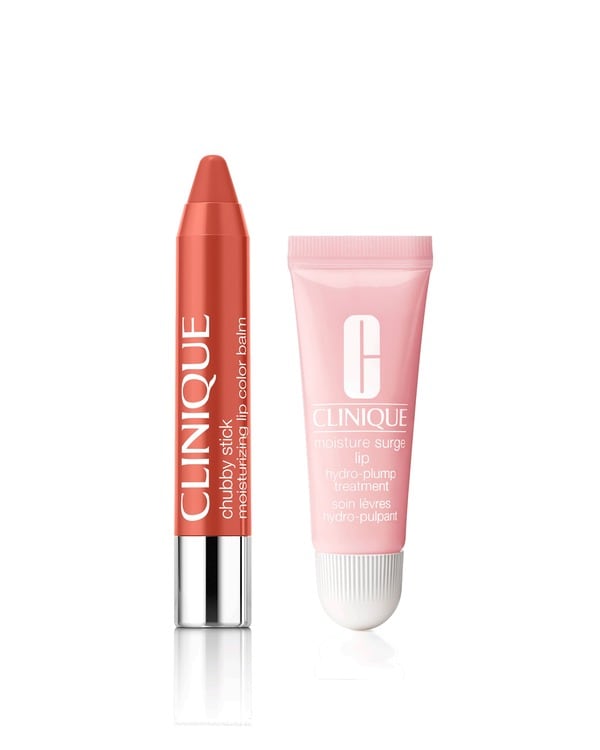 Essential Lip Duo, A cult-favorite Chubby Stick lip balm and a Moisture Surge lip come together for hydrated lips with an essential pop of color.