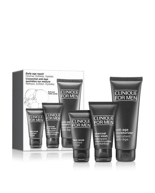 Daily Age Repair Set: Cleanse. Exfoliate. Hydrate, All he needs for fresh, younger-looking skin. A $81 value.<br>*This value set is excluded from additional discounts.