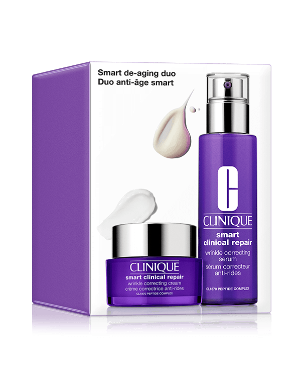 Smart De-Aging Duo, Two of our best-in-class formulas to fight the look of lines and wrinkles. A $246 value.